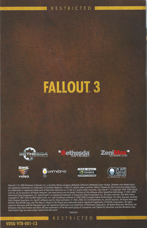 Manual for Fallout 3 (Windows): Back