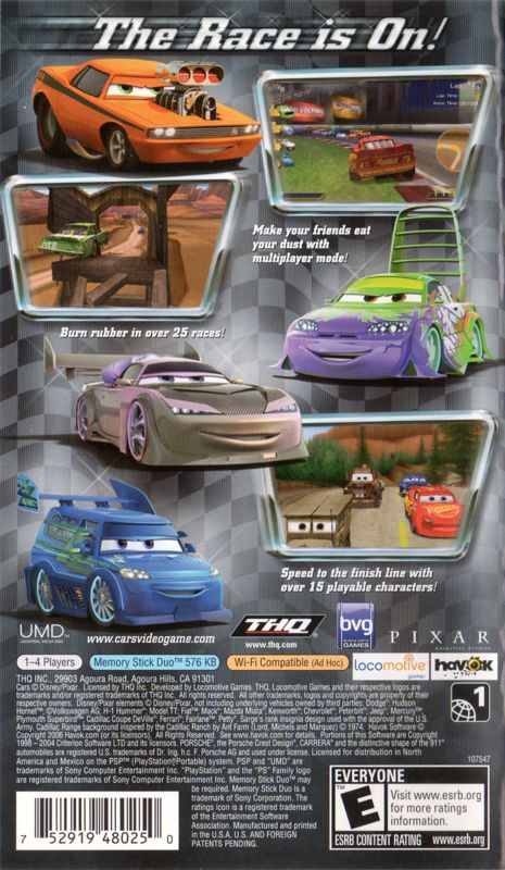 Back Cover for Disney•Pixar Cars (PSP)