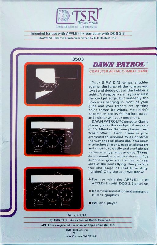 Back Cover for Dawn Patrol (Apple II)
