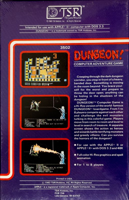 Back Cover for Dungeon! Computer Adventure Game (Apple II)