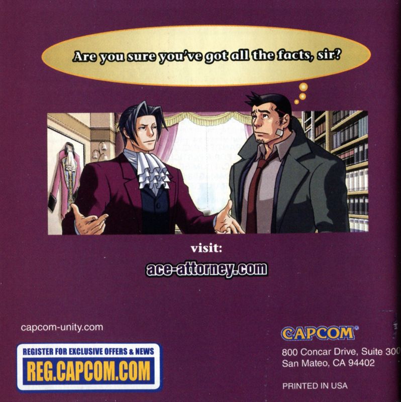 Manual for Ace Attorney Investigations: Miles Edgeworth (Nintendo DS): Back