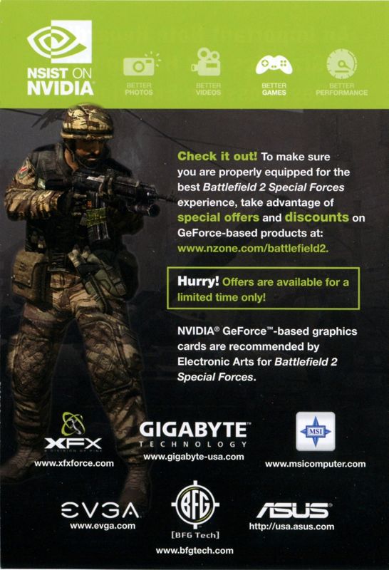 Advertisement for Battlefield 2: Special Forces (Windows): Nvidia - Front