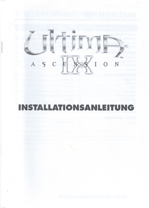 Manual for Ultima: World Edition (Windows): Ultima IX: Ascension - Installation Guide - Front