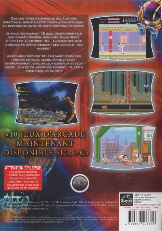 Back Cover for Irem Arcade Hits (Windows) ("Just For Gamers" release)