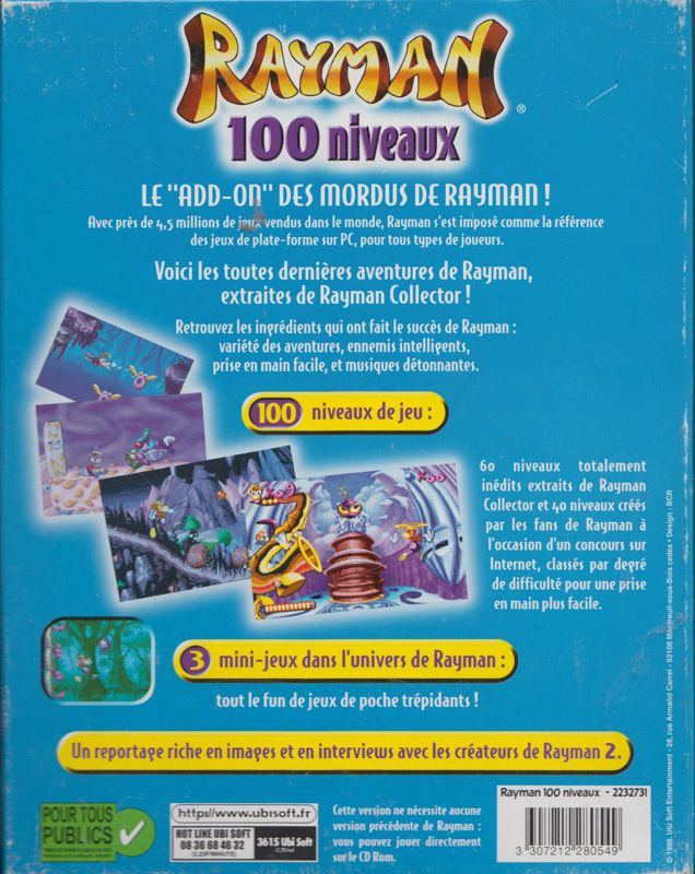 Back Cover for Rayman 100 Levels / 100 Niveaux (DOS and Windows)