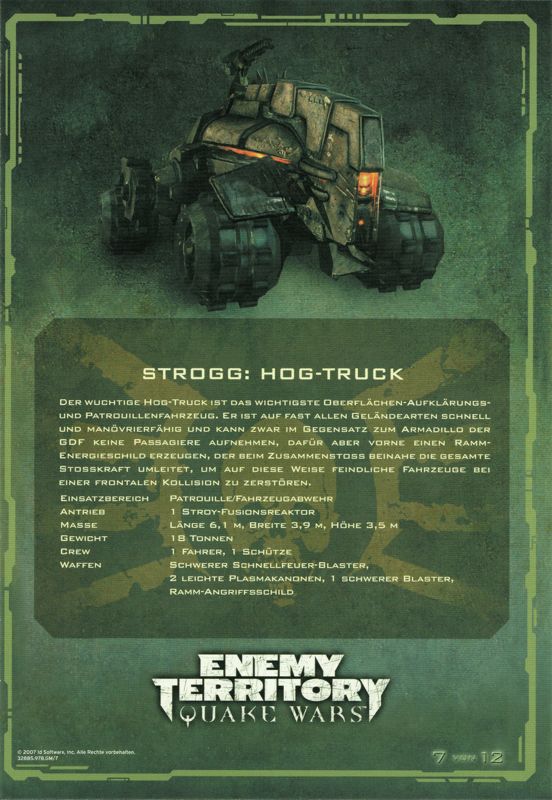 Extras for Enemy Territory: Quake Wars (Limited Collector's Edition) (Windows): Card 7/12: (Strogg) Hog Truck - Back