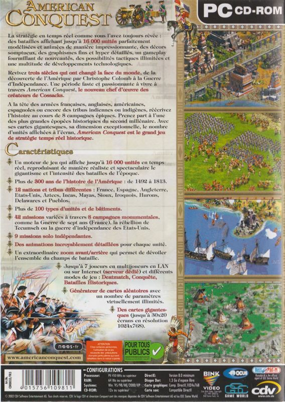 Back Cover for American Conquest (Windows)