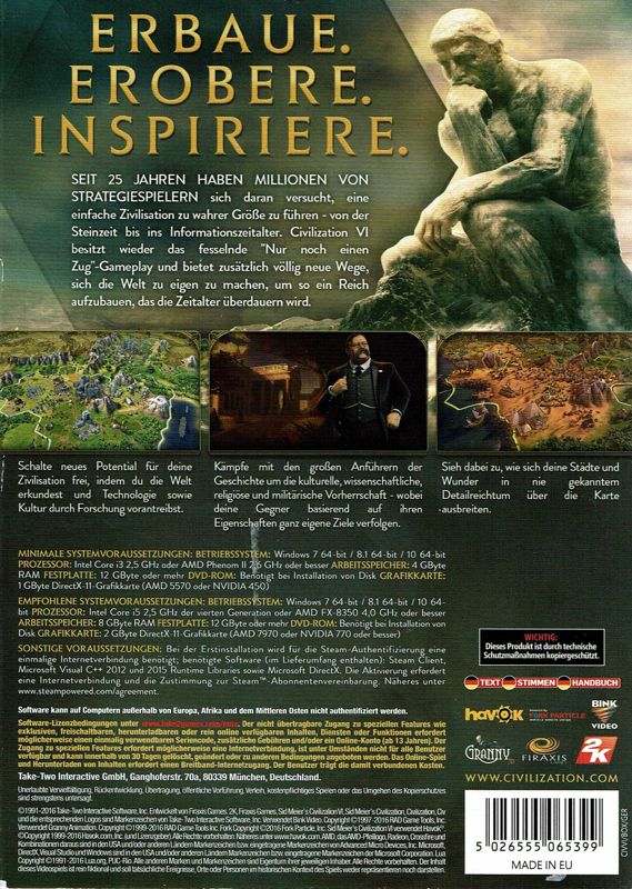 Back Cover for Sid Meier's Civilization VI (Day One Edition) (Windows)