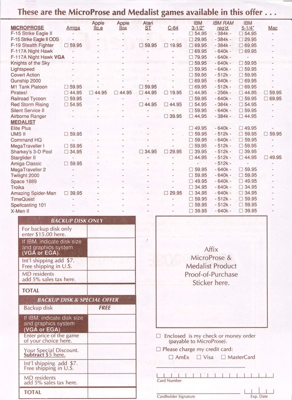 Extras for Darklands (DOS) (3.5" disk version): Backup Order Form Rear