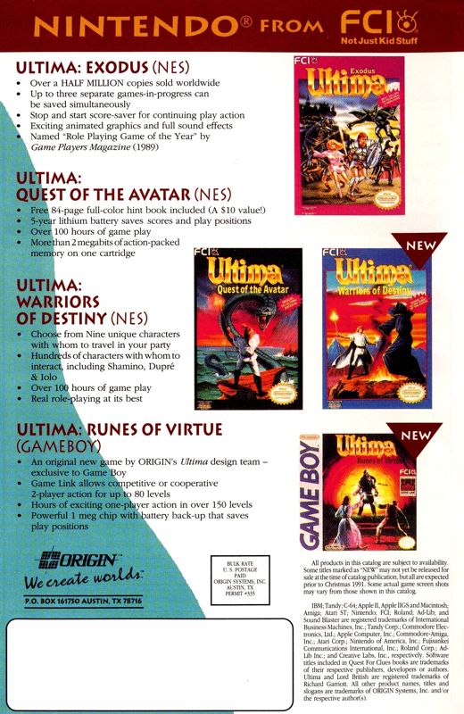 Extras for Wing Commander II: Vengeance of the Kilrathi (DOS) (5.25" Disk release): Catalog - Back