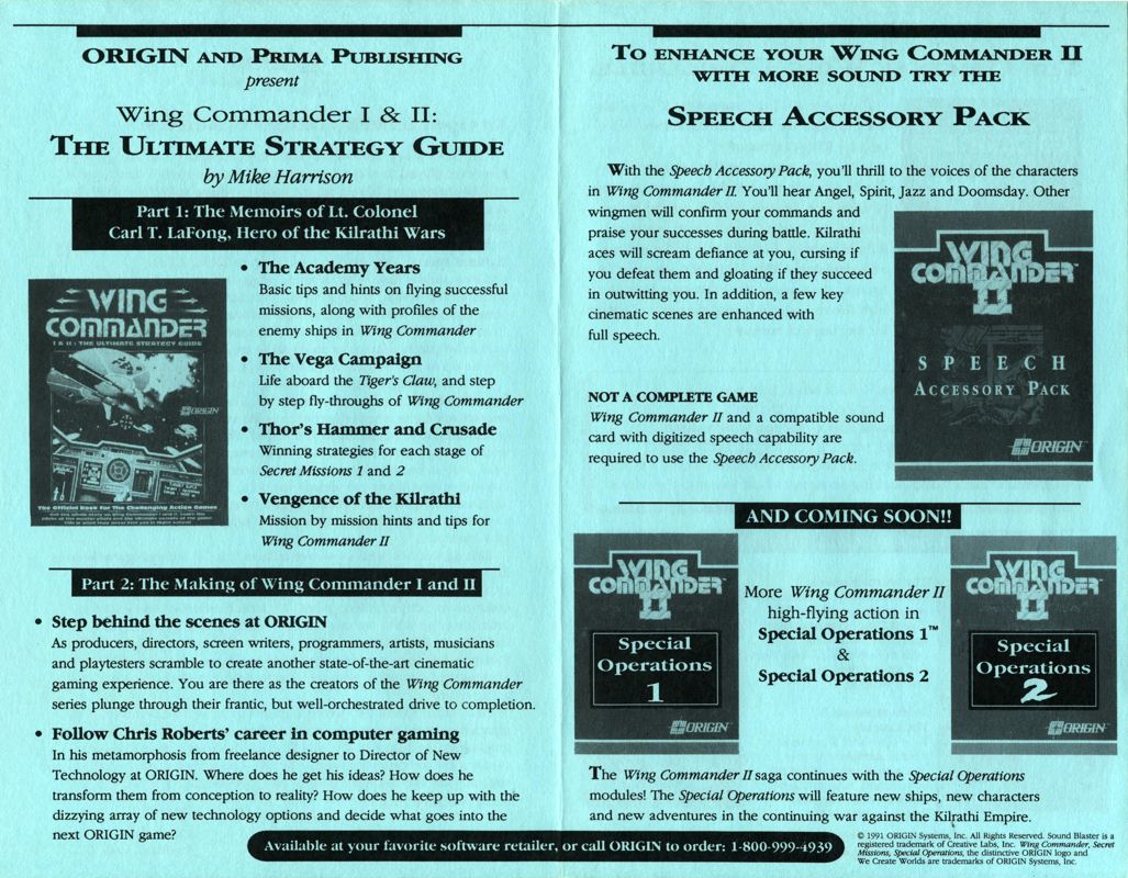 Advertisement for Wing Commander II: Vengeance of the Kilrathi (DOS) (5.25" Disk release): Back