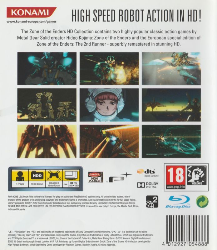 Back Cover for Zone of the Enders: HD Collection (PlayStation 3)