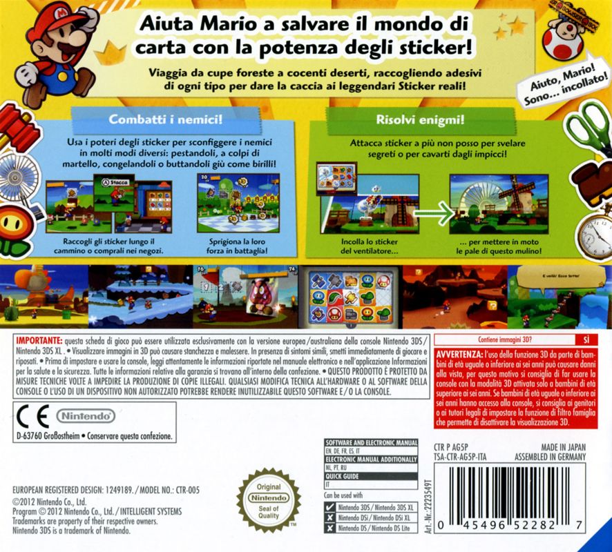 Back Cover for Paper Mario: Sticker Star (Nintendo 3DS)