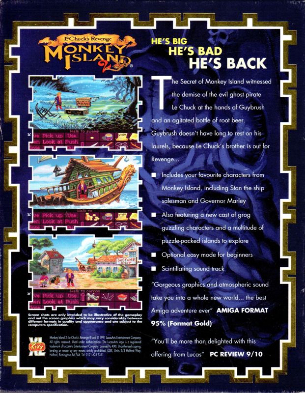 Back Cover for Monkey Island 2: LeChuck's Revenge (Amiga) (Kixx XL re-release)