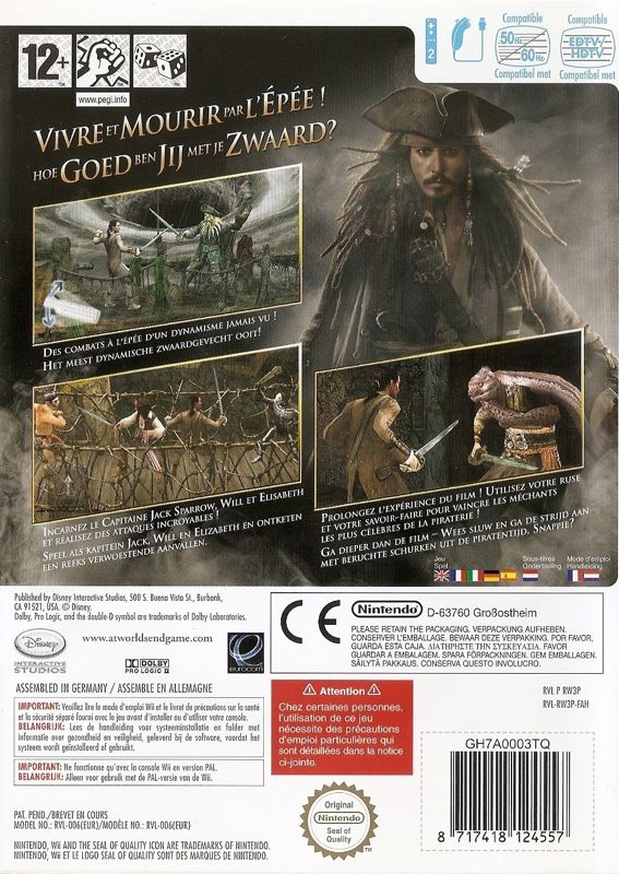 Back Cover for Disney Pirates of the Caribbean: At World's End (Wii)