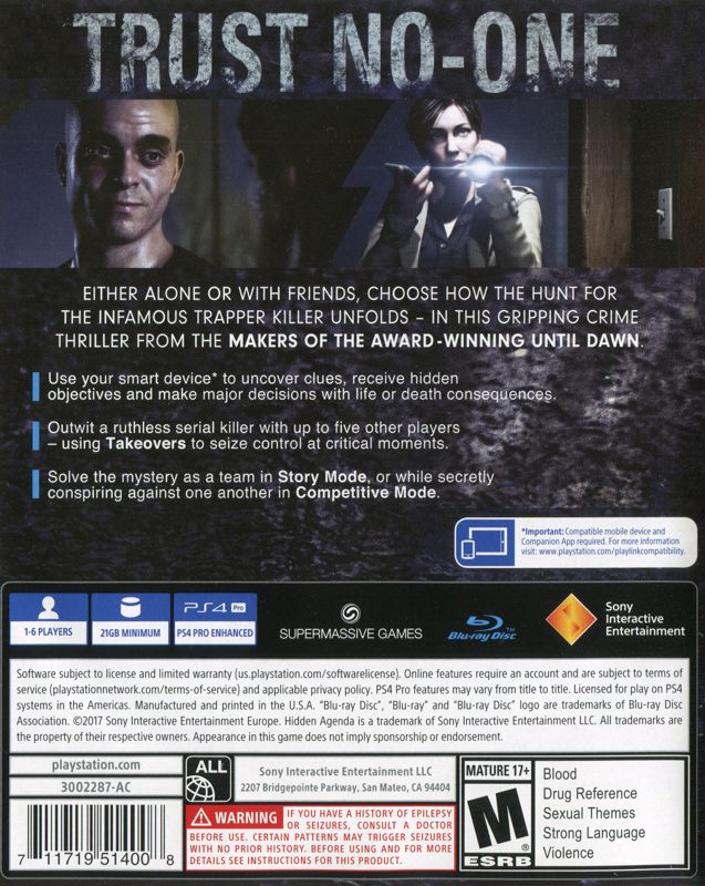 Back Cover for Hidden Agenda (PlayStation 4)