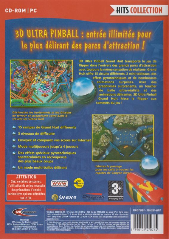 Back Cover for 3-D Ultra Pinball: Thrillride (Windows) ("Hits Collection" release)