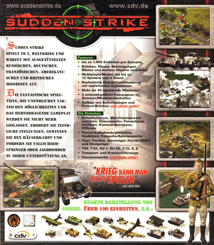 Back Cover for Sudden Strike (Windows)