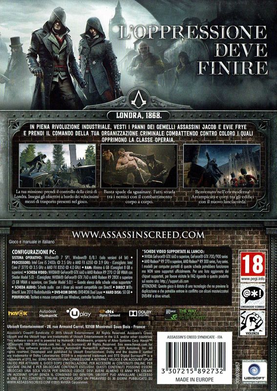Back Cover for Assassin's Creed: Syndicate (Special Edition) (Windows)