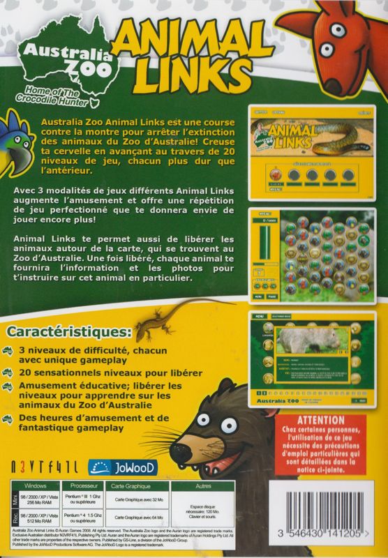 Back Cover for Zoo Quest: Puzzle Fun (Windows) (Best of Atari release)