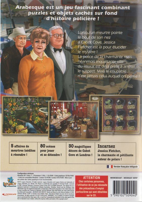 Back Cover for Murder, She Wrote (Windows) ("Casual Fever" release (Mindscape 2010))