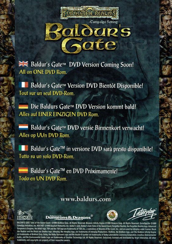 Advertisement for Baldur's Gate: Tales of the Sword Coast (Windows): Front