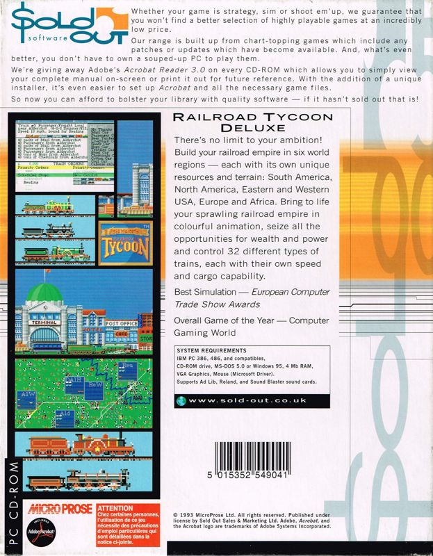 Back Cover for Sid Meier's Railroad Tycoon Deluxe (DOS) (SoldOut Software release)