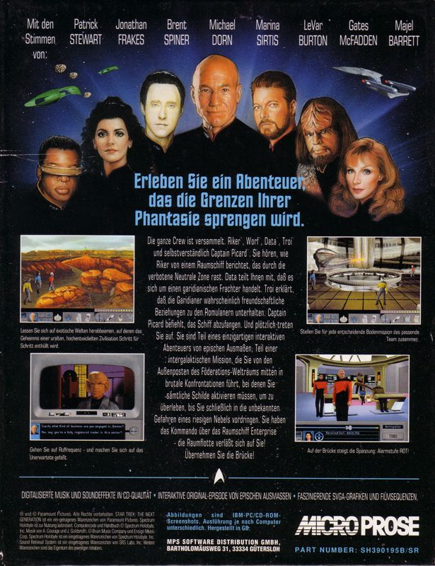 Back Cover for Star Trek: The Next Generation - "A Final Unity" (DOS)