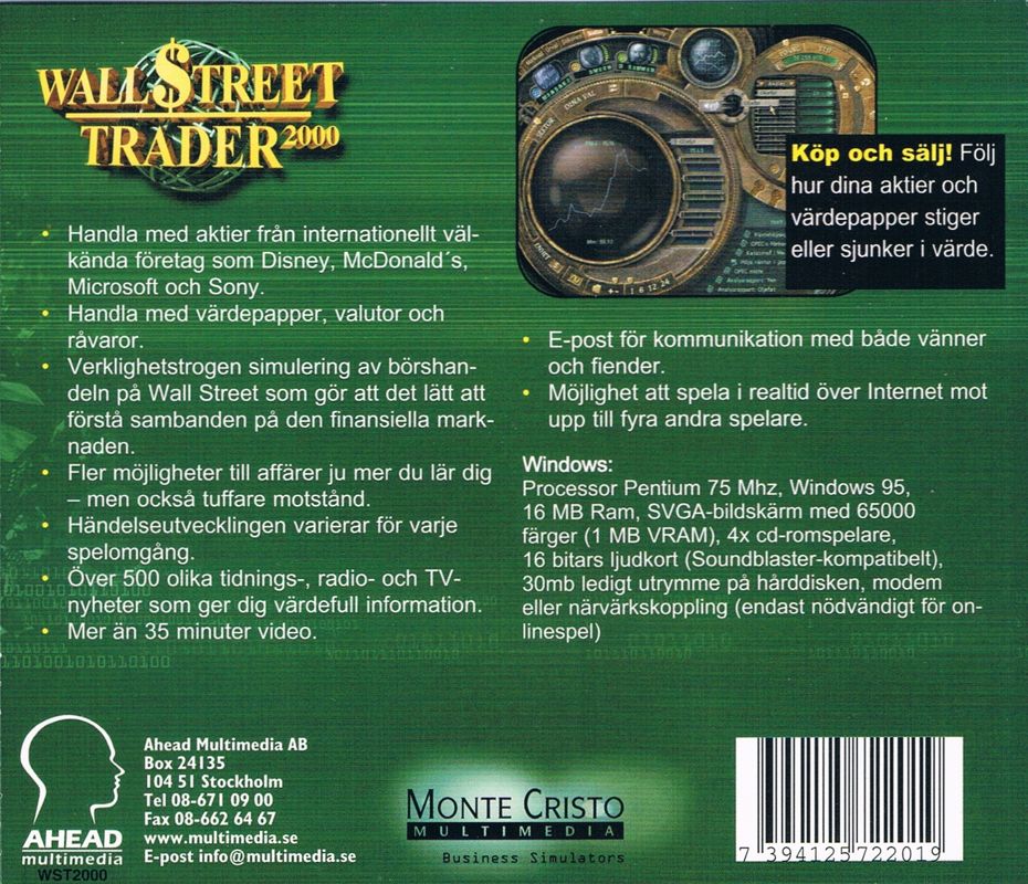 Back Cover for Wall $treet Trader 2000 (Windows)