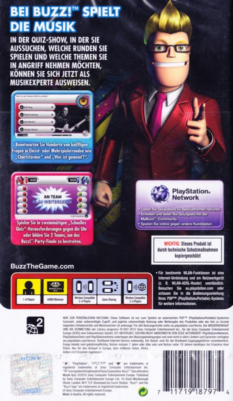 Back Cover for Buzz! The Ultimate Music Quiz (PSP)