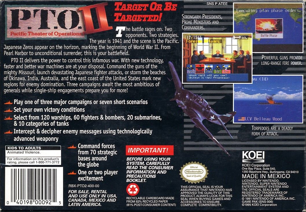 Back Cover for P.T.O.: Pacific Theater of Operations II (SNES)