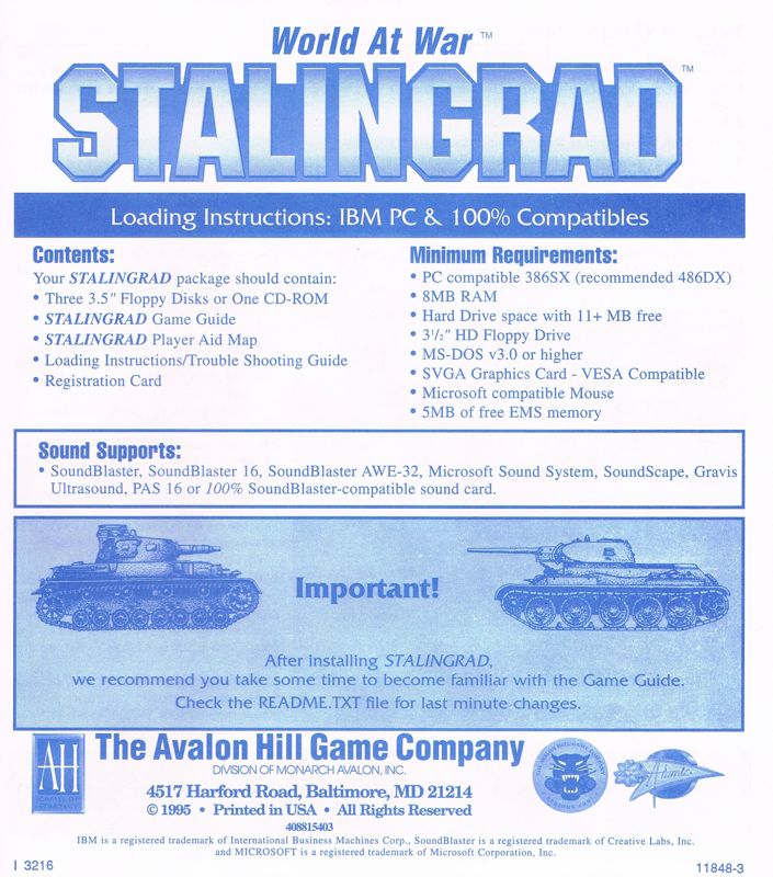 Extras for World at War: Volume II - Stalingrad (DOS and Macintosh) (CD-Rom DOS/Mac Hybrid release): Loading Instructions IBM - Front