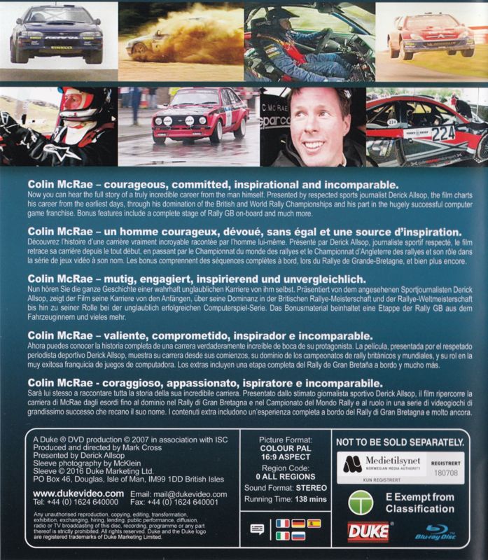 Extras for DiRT: Rally (Legend Edition) (PlayStation 4): Colin Mcrae Document Bluray - Back