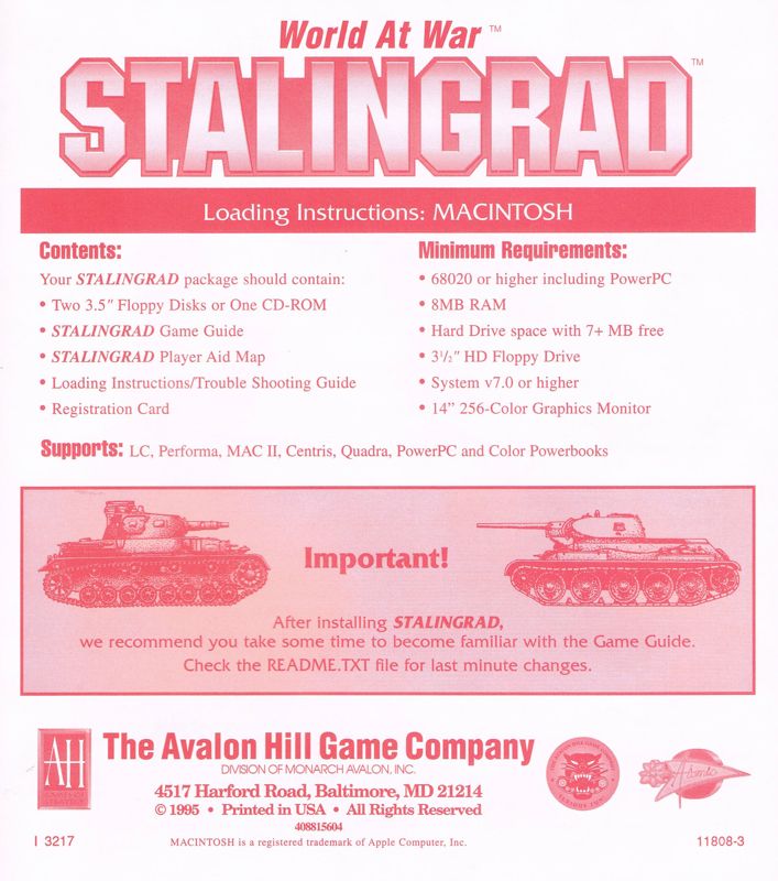 Extras for World at War: Volume II - Stalingrad (DOS and Macintosh) (CD-Rom DOS/Mac Hybrid release): Loading Instructions Mac - Front