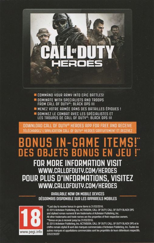 Advertisement for Call of Duty: Black Ops III (Windows): Call of Duty: Heroes