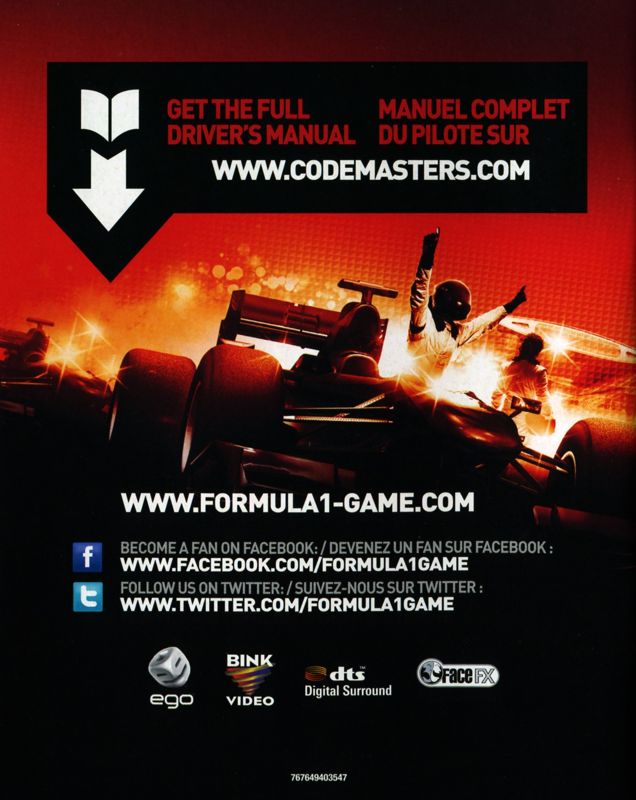 Manual for F1 2011 (PlayStation 3): Back