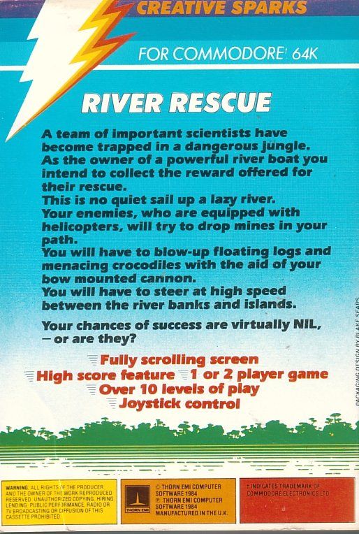 Back Cover for River Rescue: Racing Against Time (Commodore 64)