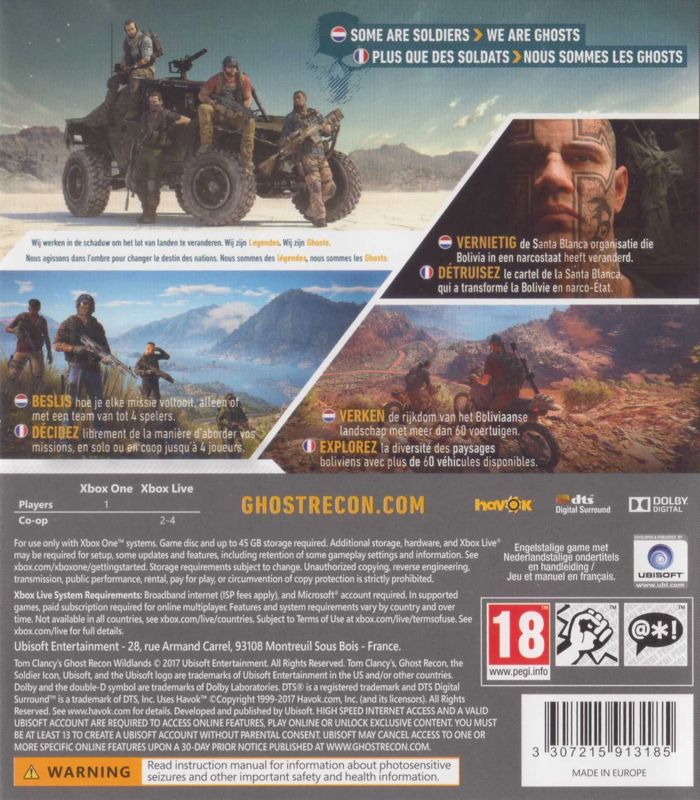 Back Cover for Tom Clancy's Ghost Recon: Wildlands (Xbox One)