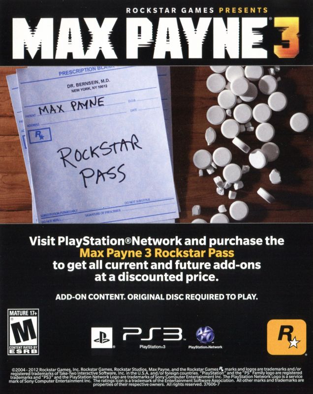 Advertisement for Max Payne 3 (PlayStation 3): Front