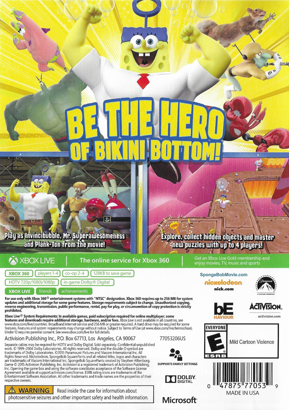 Back Cover for SpongeBob HeroPants (Xbox 360)