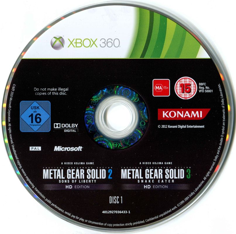Media for Metal Gear Solid: HD Collection (Xbox 360): Disc one