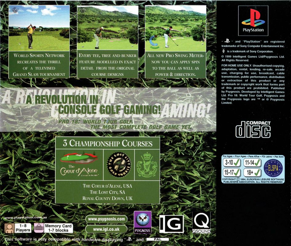 Back Cover for Pro 18 World Tour Golf (PlayStation)