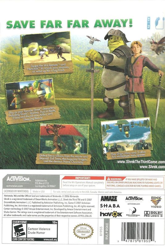 Back Cover for Shrek the Third (Wii)