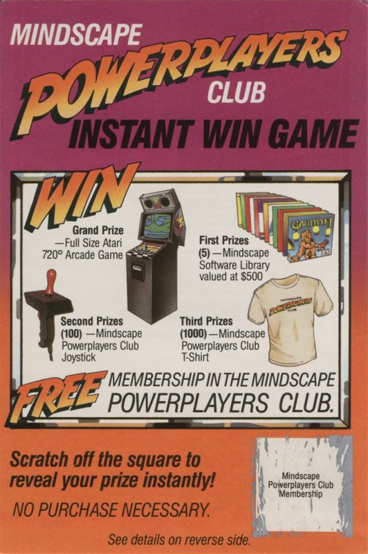Extras for Alien Syndrome (DOS) (3.5" disk release): Instant Win Game Card