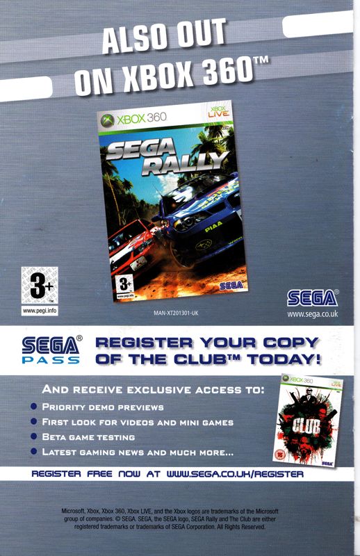 Manual for The Club (Xbox 360): Back