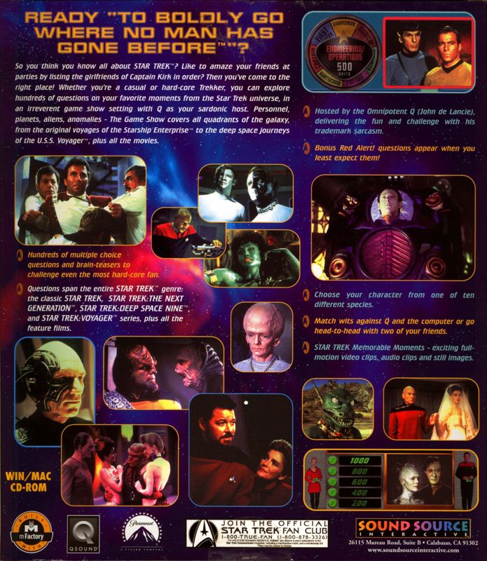 Back Cover for Star Trek: The Game Show (Macintosh and Windows)