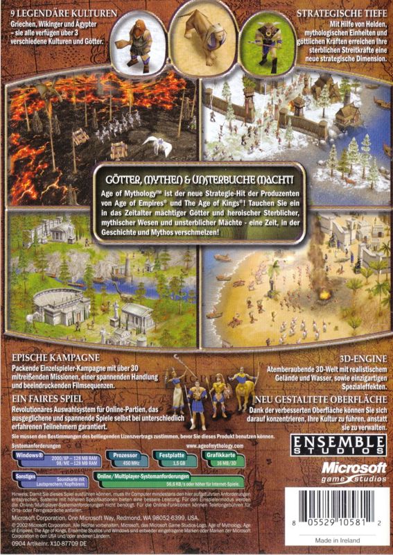 Back Cover for Age of Mythology (Windows) (Re-release)