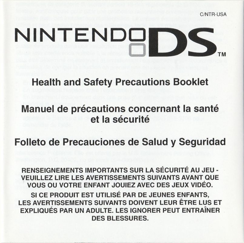 Extras for Suikoden Tierkreis (Nintendo DS): Health and Safety Precautions Booklet - Front