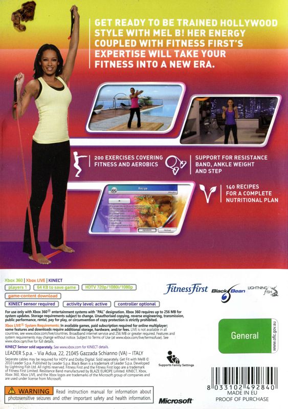 Back Cover for Get Fit with Mel B (Xbox 360)