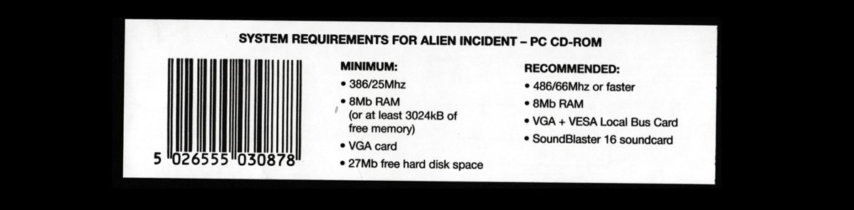Spine/Sides for Alien Incident (DOS): Bottom